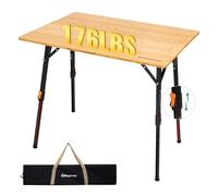 KingCamp Folding Camping Table Bamboo Adjustable 16.5"~27.5" Up to 176lbs | Foldable, Durable&Stable Alu Frame, Portable, Quick Setup, 360° Swivel Feet, for Outdoor Picnic,Garden, 2-4 Persons 31"x23"