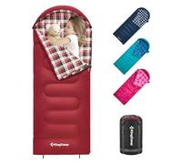 KingCamp Kids Sleeping Bag Flannel Lined Cold Weather 3-4 Season Sleeping Bag for Teens Youth Child Boys Girls Camping Hiking Backpacking, Waterproof Lightweight & Compact, Red