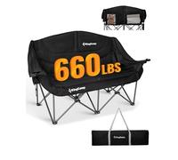 KingCamp Larger Double Camping Chair for Adults, Padded Garden Chairs 2 Seater with Armrest & Cup Holder, Folding Oversized Camping Sofa Chair Up to 660 lbs, Outdoor Chairs for Beach Picnic, Black
