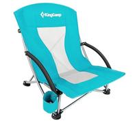 KingCamp Low Folding Beach Chair for Adults Heavy Duty 180kg Stability with Double Vertical Tube Support Extra Wide Seating and Breathable 3D Mesh Portable Seat for Camping Picnic Festival Cyan