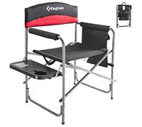 KingCamp Oversized Directors Camping Chairs for Adults, Up to 180 kg (400 lbs) Heavy Duty Folding Directors Chair, Portable Outdoor Camping Chair with Side Table & Pockets, Padded Armrests, Red