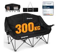 KingCamp Oversized Double Camping Chair for Adults, Up to 300 kg, Heavy Duty Padded Folding Camping Sofa with Wine Glass Holder, Cup Holder & Back Pockets, 2 Person Loveseat for Outdoor Garden BBQ