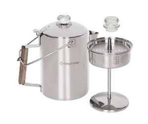 KingCamp Percolator Coffee Pot Campfire Coffee Boiler Kettle 304 Stainless Steel with Wood Handle for Outdoor Camping Cookware, Cabin, RV, Kitchen, Hunting & Backpacking, NO Aluminum or Plastic 9 Cup
