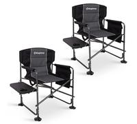 KingCamp Set of 2 Folding Directors Chairs for Adults Up to 200 kg, Heavy Duty Camping Chair with Side Table & Pockets, Oversized Portable Camping Director Chair for Outdoor Garden Fishing BBQ