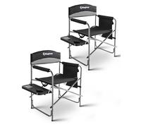 KingCamp Set of 2 Oversized Directors Camping Chairs for Adults, Up to 180 kg Heavy Duty Folding Directors Chair, Portable Outdoor Camping Chair with Side Table & Pockets, Padded Armrests, Grey