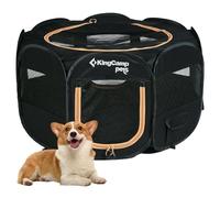 KINGCAMP Small Dog Playpen 30IN Foldable Pet Pen | Spacious Portable Puppy Playpen with Anti-Bite Mesh, Bowl Strap, Storage Pocket & Washable Mat for Indoor Outdoor Dog Puppy