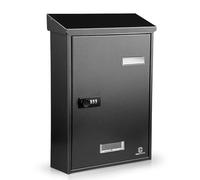 KINGCEPHAS Post Box,Wall Mounted Mail Box with Combination Lock(Black) | Medium Capacity,Weatherproof,Lockable Galvanized Steel Letterbox for Outdoor Home,Nameplate,Easy to Install,27x9.2x37cm