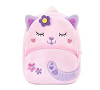 KingCheer Cute Mini Toddler Backpack for Boys and Girls, Small Plush Kids Rucksack Backpack for Nursery, Preschool, Kindergarten, Travel(Floral Cat)