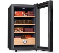 KingChii 48L Electric Cigar Humidors, Temperature Control Cabinet with Spanish Cedar Wood Shelves & Drawer Hygrometer Gifts for Men (300 Counts Capacity)