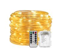 KINGCOO 100LED Rope Lights, Waterproof 33ft 8 modesDimmable Firefly Strip Fairy String Lights Battery Operated Remote Timer for Outdoor Indoor Home Party Wedding Christmas Decoration (Warm White)