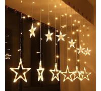 KINGCOO 138 LED Curtain Lights, 2m 12 Stars Battery Operated Window Curtain Fairy String Lights for Festival Christmas/Wedding/Party/Garden Decorations (Warm White)