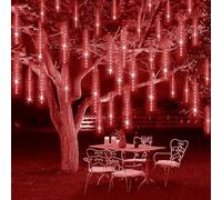 KINGCOO 240LED Solar Meteor Shower Lights Outdoor, Waterproof 30cm 10Tubes Falling Rain Cascading Icicle Decorative Lights String Remote Timer for Garden Wedding Party Christmas Decoration (Red)