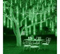 KINGCOO 240LED Solar Meteor Shower Lights Outdoor, Waterproof 30cm 10Tubes Falling Rain Cascading Icicle Decorative Lights String Remote Timer for Garden Wedding Party Christmas Decoration (Green)