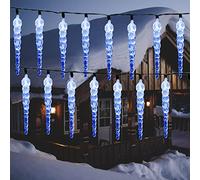 KINGCOO 30LED Solar Icicle Lights Garden, Waterproof 20ft Twinkling Crystal Ice Cone String Lights Window Hanging Decorative Lights 8Mode for Outdoor Indoor Home Christmas Wedding (Blue)