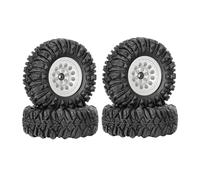 KINGCOO 4 Pieces 1.33 Inch Aluminium Alloy Beadlock Wheel Rims All-Terrain Tyres 70 mm Rubber Tyre Set with 5 mm & 7 mm Hex for 1/12 1/14 1/18 1/24 RC Rock Crawler Car Upgrade Parts (A-Silver)