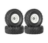 KINGCOO 4PCS 1.55 inch Aluminum Alloy Metal 10Spoke Beadlock Wheel Rim Tyre and Rubber Tires Set for 1/10 RC Rock Crawler Car for Tamiya Axial AX90069 UTB18 D90 TF2 CC01 LC70 (White, 95MM)