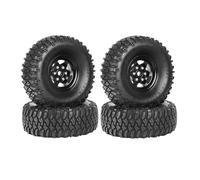 KINGCOO 4PCS 1.55" RC Car Rubber Tires and 6Spoke Aluminum Alloy Metal Beadlock Wheel Rims set for 1/10 RC Rock Crawler Car for Axial AX90069 UTB18 D90 TF2 Tamiya CC01 LC70 MST JIMNY (Black, 95MM)