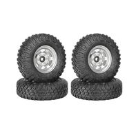 KINGCOO 4PCS 1.55" RC Car Rubber Tires and 6Spoke Aluminum Alloy Metal Beadlock Wheel Rims set for 1/10 RC Rock Crawler Car for Axial AX90069 UTB18 D90 TF2 Tamiya CC01 LC70 MST JIMNY (Silver, 85MM)