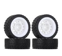 KINGCOO 4pcs 65 mm RC Rally Car Rubber Tyres and Plastic Vintage Wheel Rims for 1/10 RC On-Road Rally Racing Car for Tamiya WR8 HPI HSP TT02 (White)