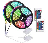KINGCOO Battery Powered LED Strip Lights with 24-Keys Remote Controlled,DIY TV Background Rope Strip Light Indoor and Outdoor Party Decoration (2Pack, 2M 120LED)