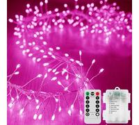 KINGCOO Cluster Fairy Lights with Remote Timer, 3M 100LED Silver Wire Firecracker Garland String Lights Battery Operated 8Mode for Outdoor Indoor Bedroom Wedding Christmas Party Decoration (Pink)