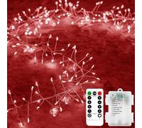 KINGCOO Cluster Fairy Lights with Remote Timer, 3M 100LED Silver Wire Firecracker Garland String Lights Battery Operated 8Mode for Outdoor Indoor Bedroom Wedding Christmas Party Decoration (Red)