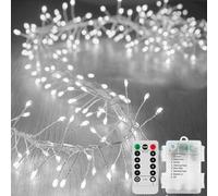 KINGCOO Cluster Fairy Lights with Remote Timer, 3M 100LED Silver Wire Firecracker Garland String Lights Battery Operated 8Mode for Outdoor Indoor Bedroom Wedding Christmas Party Decoration (White)