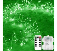 KINGCOO Cluster Fairy Lights with Remote Timer, 3M 100LED Silver Wire Firecracker Garland String Lights Battery Operated 8Mode for Outdoor Indoor Bedroom Wedding Christmas Party Decoration (Green)