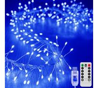 KINGCOO Cluster Fairy Lights with Remote, Waterproof 29.5FT 300LED Silver Wire Firecracker String Lights USB Powered for Outdoor Indoor Bedroom Window Wedding Christmas Party Decoration (Blue)