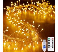 KINGCOO Cluster Fairy Lights with Remote, Waterproof 39FT 400LED Silver Wire Firecracker String Lights USB Powered for Outdoor Indoor Bedroom Window Wedding Christmas Party Decoration (Warm White)