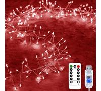KINGCOO Cluster Fairy Lights with Remote, Waterproof 9.8FT 100LED Silver Wire Firecracker Garland String Lights USB Powered for Outdoor Indoor Bedroom Wedding Christmas Party Decoration (Red)