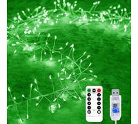 KINGCOO Cluster Fairy Lights with Remote, Waterproof 9.8FT 100LED Silver Wire Firecracker Garland String Lights USB Powered for Outdoor Indoor Bedroom Wedding Christmas Party Decoration (Green)
