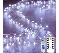 KINGCOO Cluster Fairy Lights with Remote, Waterproof 9.8FT 100LED Silver Wire Firecracker Garland String Lights USB Powered for Outdoor Indoor Bedroom Wedding Christmas Party Decoration (White)