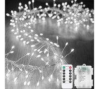 KINGCOO Firecracker String Fairy Lights with Remote, 29.5FT 300LED Silver Wire Cluster Lights Battery Operated with Timer for Outdoor Indoor Bedroom Wedding Christmas Party Decoration (White)