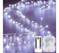 KINGCOO Firecracker String Fairy Lights with Remote, 9.8FT 100LED Silver Wire Cluster Lights Battery Operated with Timer for Outdoor Indoor Bedroom Wedding Christmas Party Decoration(White)