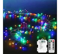 KINGCOO Firecracker String Fairy Lights with Remote, 9.8FT 100LED Silver Wire Cluster Lights Battery Operated with Timer for Outdoor Indoor Bedroom Wedding Christmas Party Decoration(Multicolor)