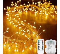 KINGCOO Firecracker String Fairy Lights with Remote, 9.8FT 100LED Silver Wire Cluster Lights Battery Operated with Timer for Outdoor Indoor Bedroom Wedding Christmas Party Decoration(Warm White)
