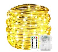 KINGCOO LED Rope Fairy Lights, Battery Operated Tube String Lights with Remote Control Timer 8Modes for Trampoline Camping Tent Indoor Outdoor Garden Wedding Christmas Decor (Warm White, 5M 50LED)