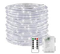 KINGCOO LED Rope Fairy Lights, Battery Operated Tube String Lights with Remote Control Timer 8Modes for Trampoline Camping Tent Indoor Outdoor Garden Wedding Christmas Decor (White, 5M 50LED)