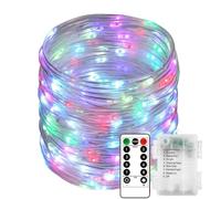 KINGCOO LED Rope Fairy Lights, Battery Operated Tube String Lights with Remote Control Timer 8Modes for Trampoline Camping Tent Indoor Outdoor Garden Wedding Christmas Decor (Multicolor, 10M 100LED)