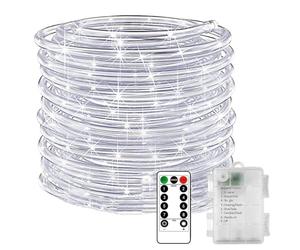 KINGCOO LED Rope Fairy Lights, Battery Operated Tube String Lights with Remote Control Timer 8Modes for Trampoline Camping Tent Indoor Outdoor Garden Wedding Christmas Decor (White, 10M 100LED)