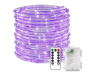 KINGCOO LED Rope Fairy Lights, Battery Operated Tube String Lights with Remote Control Timer 8Modes for Trampoline Camping Tent Indoor Outdoor Garden Wedding Christmas Decor (Purple, 10M 100LED)