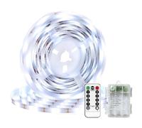 KINGCOO LED Strip Lights Battery Operated with Remote Controller Timer Dimmable Self-Adhesive Cuttable Light Strip 8Modes for Outdoor Bedroom Cabinet Shelves Kitchen TV Decor (White, 2M 120LED)