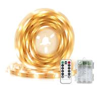 KINGCOO LED Strip Lights Battery Operated with Remote Controller Timer Dimmable Self-Adhesive Cuttable Light Strip 8Modes for Outdoor Bedroom Cabinet Shelves Kitchen TV Decor (Warm White, 5M 300LED)