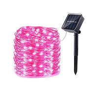 KINGCOO Outdoor Solar String Lights, Waterproof 33Feet 100Led Solar Powered Fairy Lights 8 Modes Copper Wire Lights for Garden Yard Home Christmas Wedding Party Decoration (Pink)