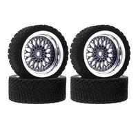KINGCOO RC Car Tyres and Wheels Set, 4 Pieces 65 mm RC Rally Car Rubber Tyres, Plastic Coating Wheel Rims for 1/10 RC On-Road Rally Racing Car for Tamiya WR8 HPI HSP TT02 (Black Silver)