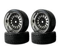 KINGCOO RC Drift Car Tires, 4pcs 62mm Hard Drift Plastic Wheel Tires Rims for 1:10 RC On Road Run-Flating Racing Drift Car for Tamiya HSP HPI Kyosho Spare Parts (Black Silver, Offset 9mm