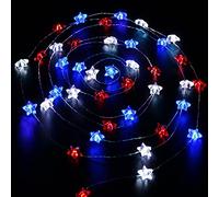 KINGCOO Red White Blue Star LED String Lights, 10FT 30LED Battery Powered Princess Fairy Copper Wire String Lights Decorative Lights for Bedroom Indoor Outdoor Wedding Nursery Party Christmas Decor
