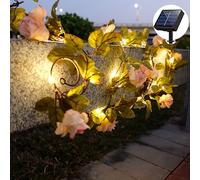 KINGCOO Solar Artificial Flower Fairy Lights Outdoor, Waterproof Rose Flower Vine Floral Garland String Lights for Garden Wedding Birthday Christmas Party Backdrop Wall Table Room Decor (5M 50LED)