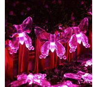 KINGCOO Solar Butterfly Lights Outdoor, Waterproof 4.8M/16FT 20LED Butterfly Lamp Christmas Solar Powered Fairy String Lights for Home Party Wedding Patio Garden Balcony Lighting Decorations (Pink)